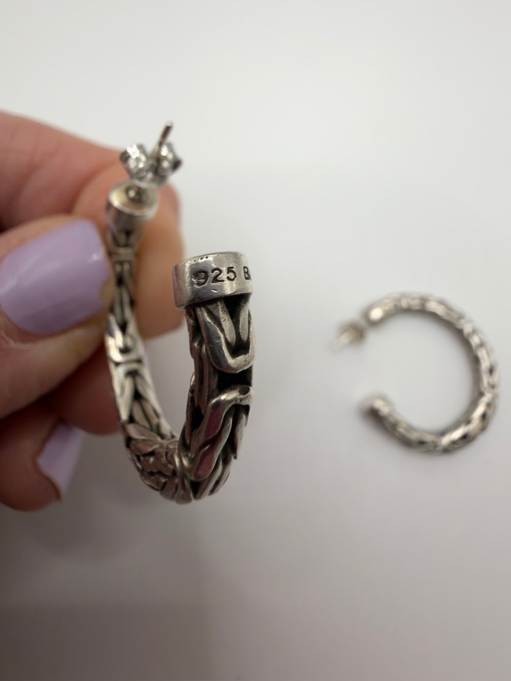 Suarti BA Byzantine chain sterling silver thick post signed hoop earrings boho - Picture 3 of 11